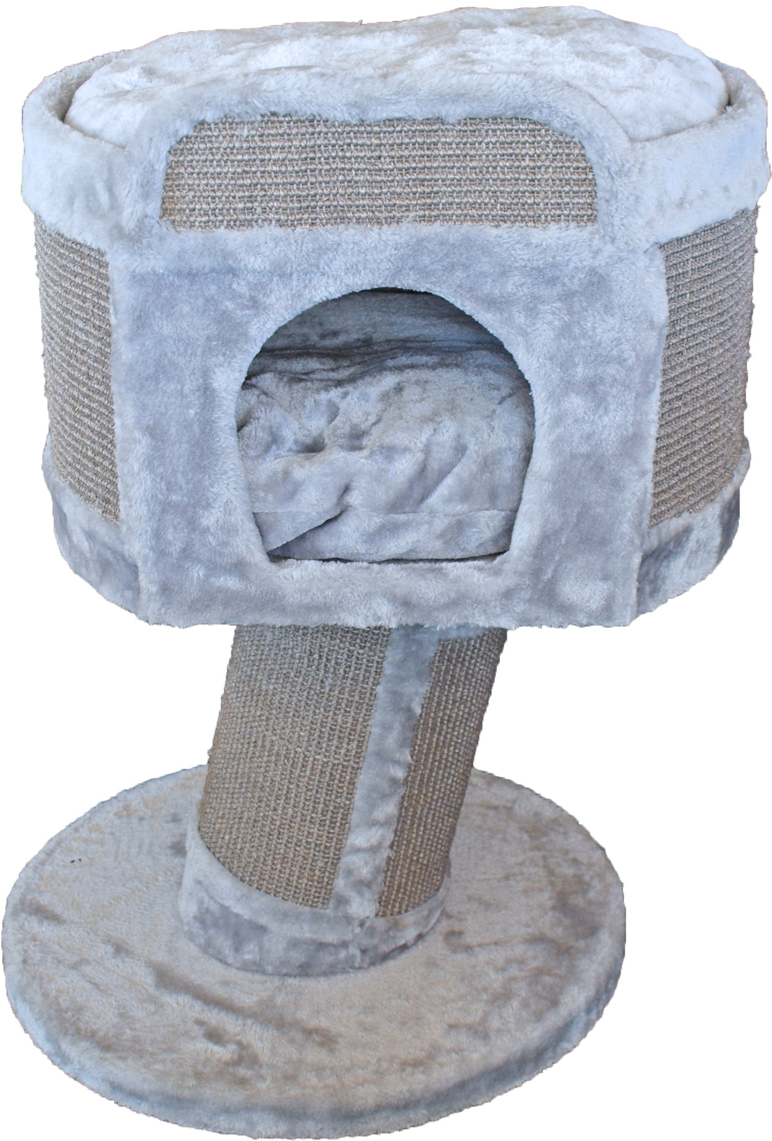 Kratzbaum in Grau mit Schlafhöhle