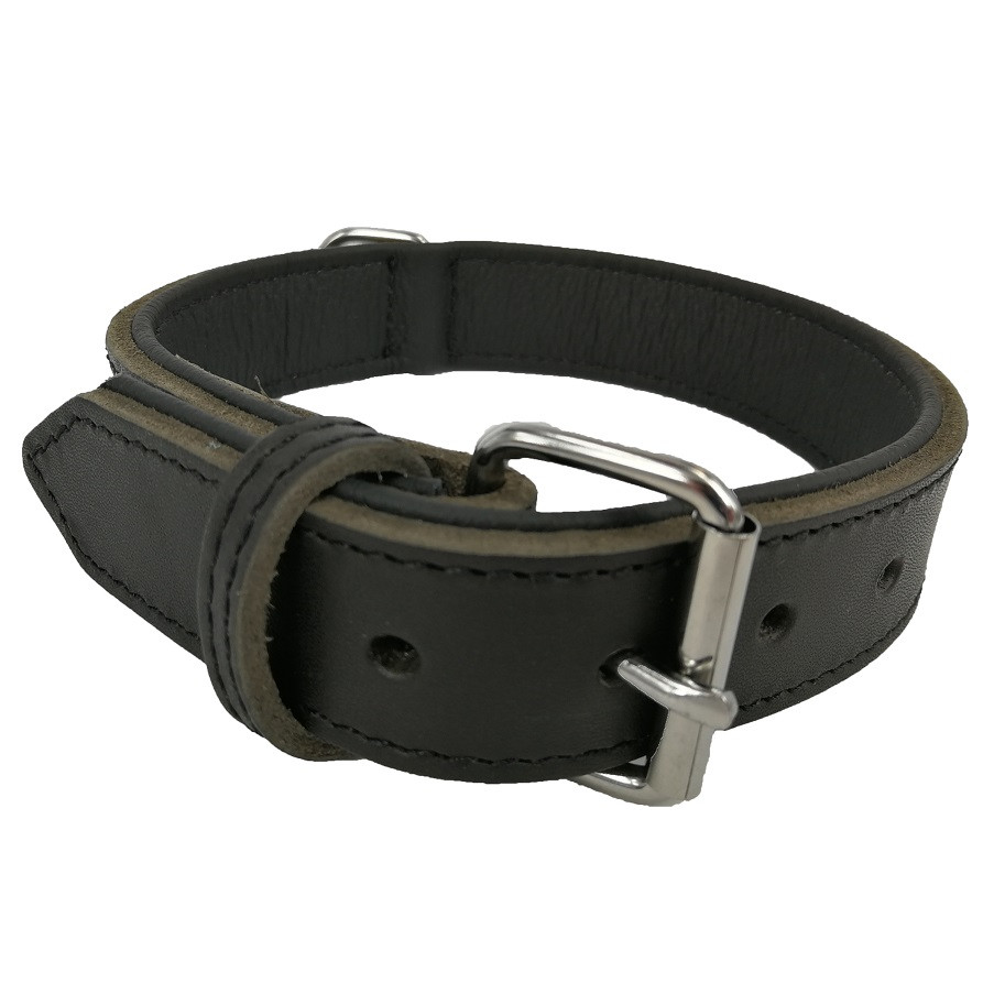 Knuffelwuff Lederhalsband 'Midpines' Für Hunde - Weiches Rindnappaleder, Handgenäht, Größe 30-37 Cm, Braun