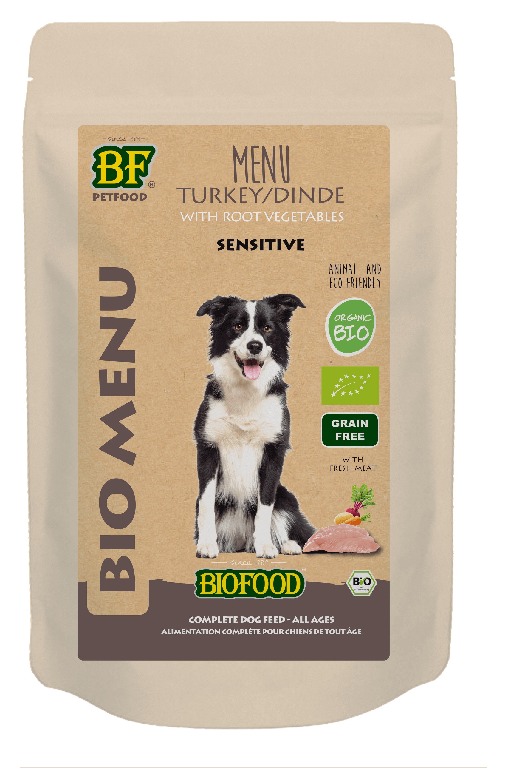 Biofood Organic Kalkoen menu pouch 150 gr hondenvoer