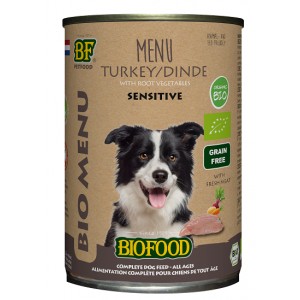 Biofood Organic Kalkoen menu blik 400 gr hondenvoer