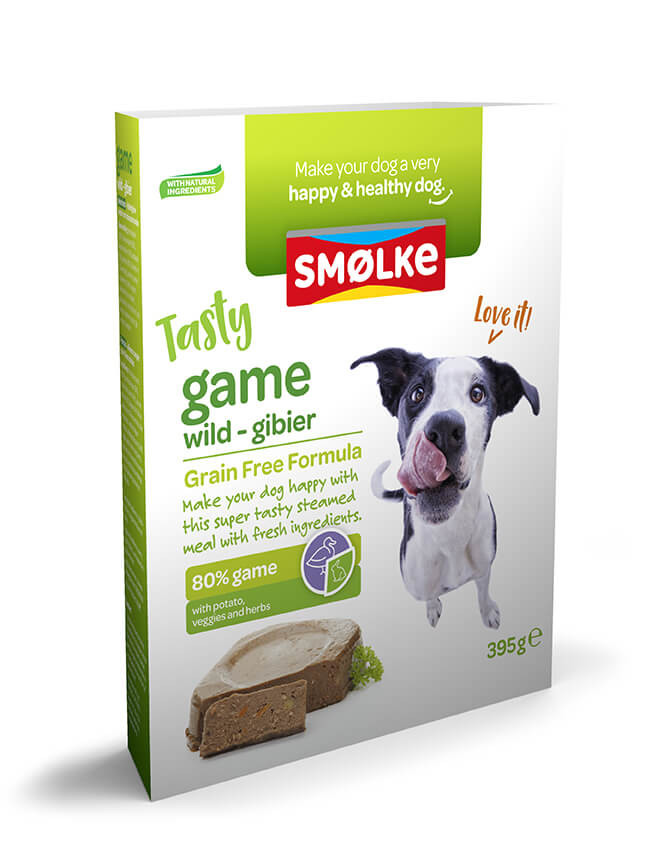 Bild von 2 trays (20 x 395 g) Smølke Tasty Game Frisch gedämpftes Wild Nassfutter Hund