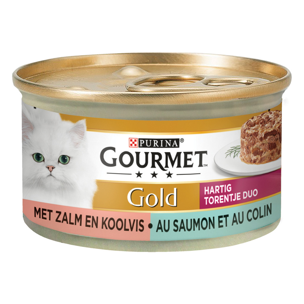 Gourmet Gold Hartig Torentje Duo met zalm en koolvis natvoer kat (24x85g)