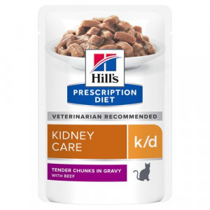 Hill’s Prescription Diet K/D Kidney Care Nassfutter für Katzen mit Rind (Frischebeutel) 1 Karton (12 x 85 g)
