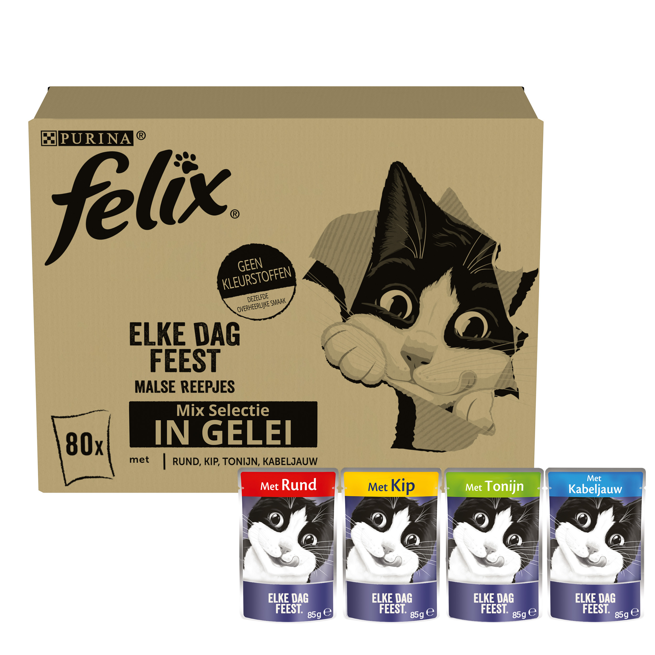 PURINA® FELIX Elke Dag Feest Mix Selectie in Gelei 80x85g