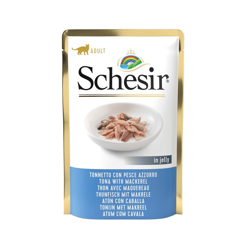 Schesir tonijn met makreel (jelly) natvoer kat (zakjes 85 g)