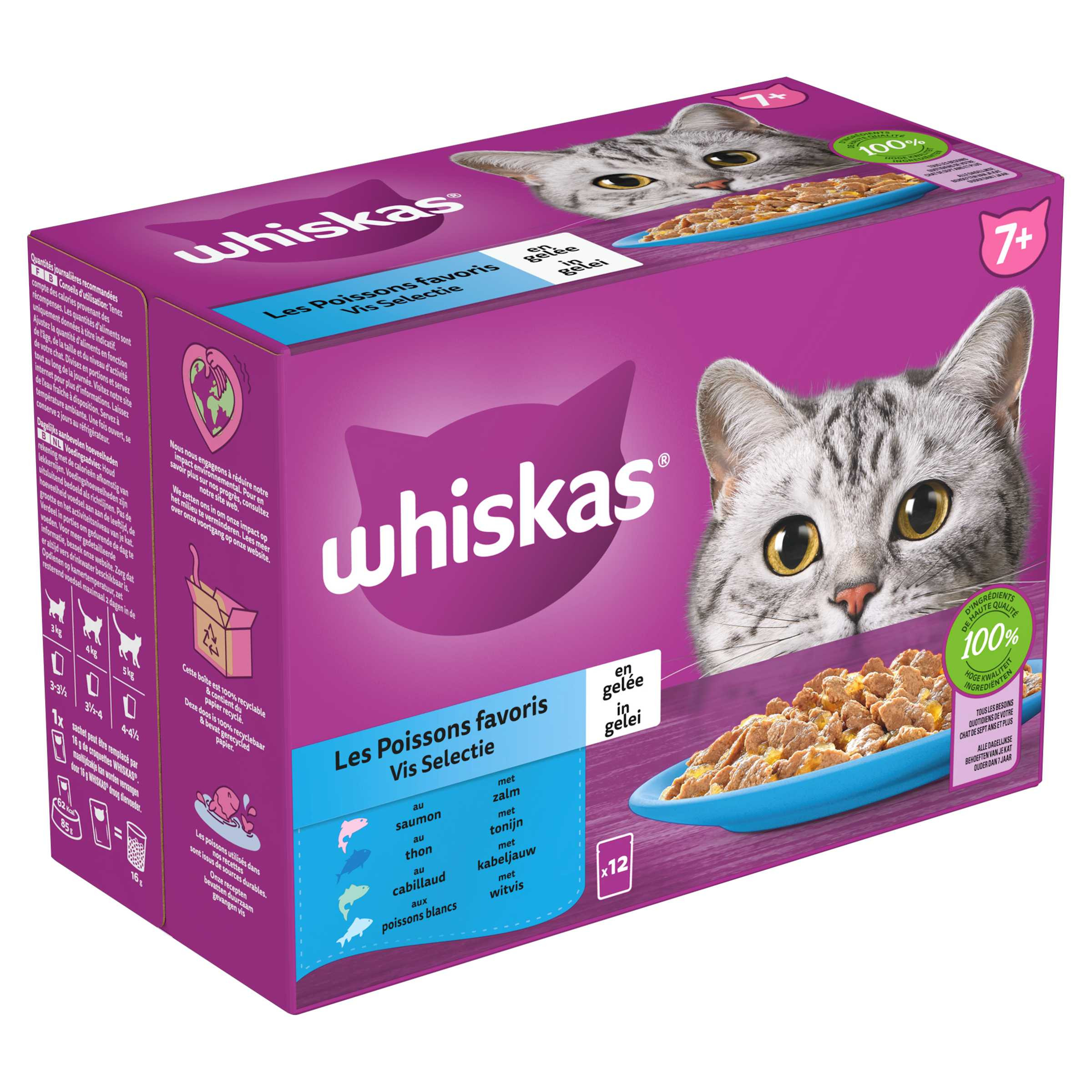 Whiskas 7+ Vis Selectie in gelei maaltijdzakjes multipack  (12 x 85g)