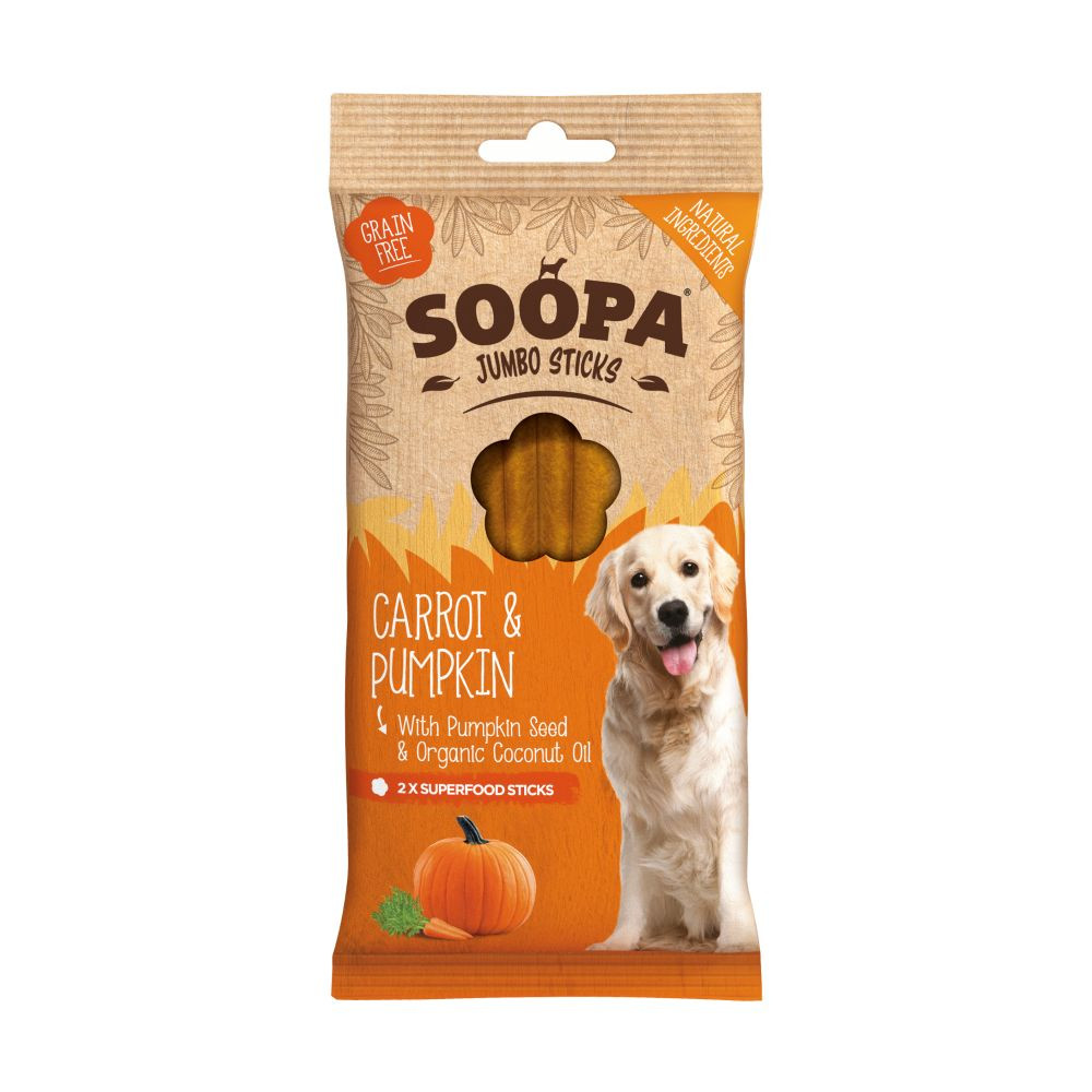 Soopa Jumbo Dental Sticks met wortel & pompoen voor de hond