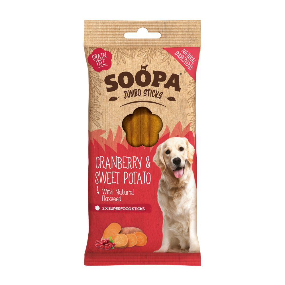 Soopa Jumbo Dental Sticks met cranberry & zoete aardappel voor de hond