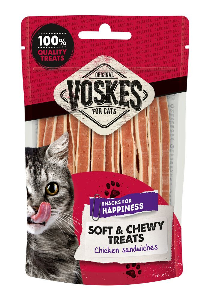 Voskes kip sandwiches Soft & Chewy kattensnack (60 g)