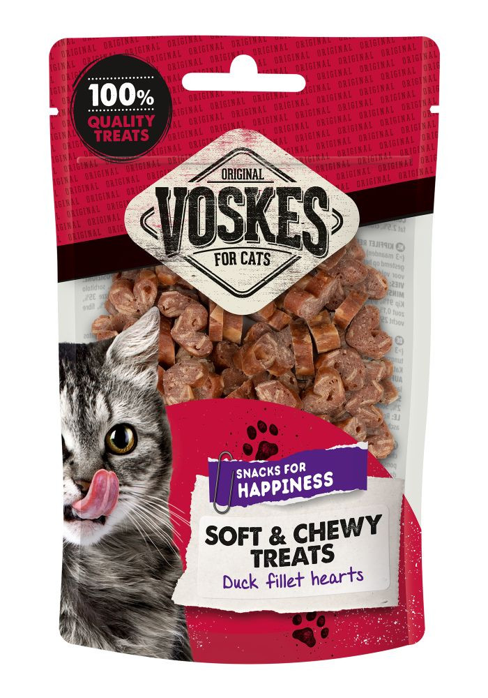 Voskes eendenfilet hartjes Soft & Chewy kattensnack (60 g)
