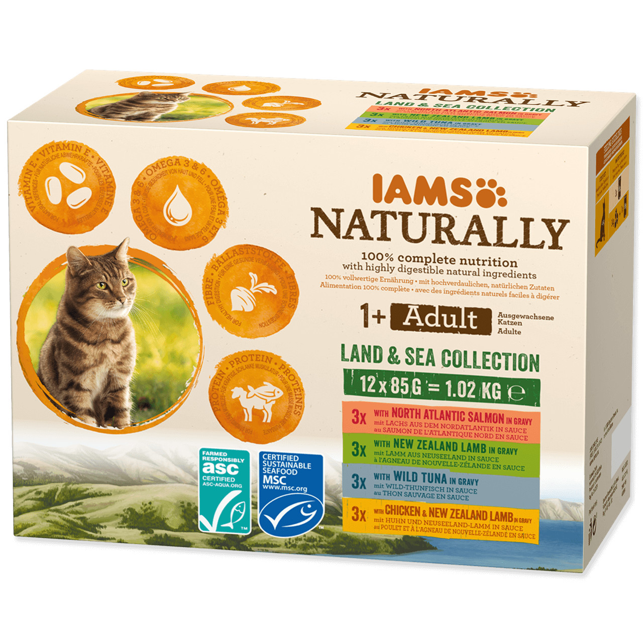 Iams Naturally Adult Land & Sea Collection natvoer kat (12x85gr)