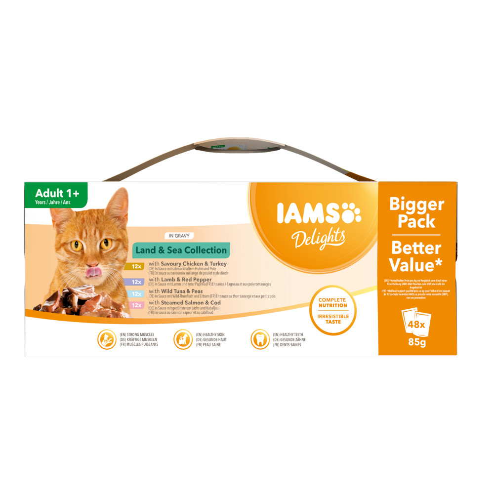 Iams Delights Land & Sea Collection 48 x 85g Beutel Katzenfutter