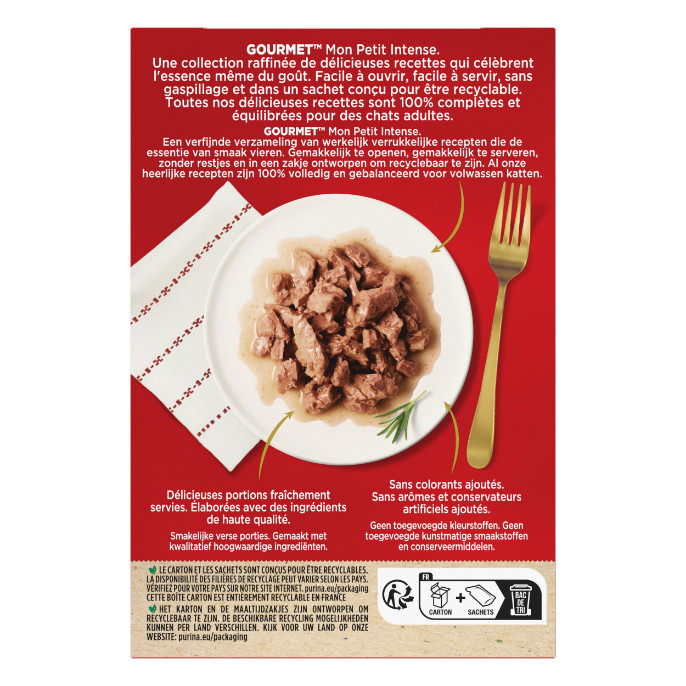 Gourmet Mon Petit Intense mit Thunfisch, Lachs und Forelle Nassfutter Katze