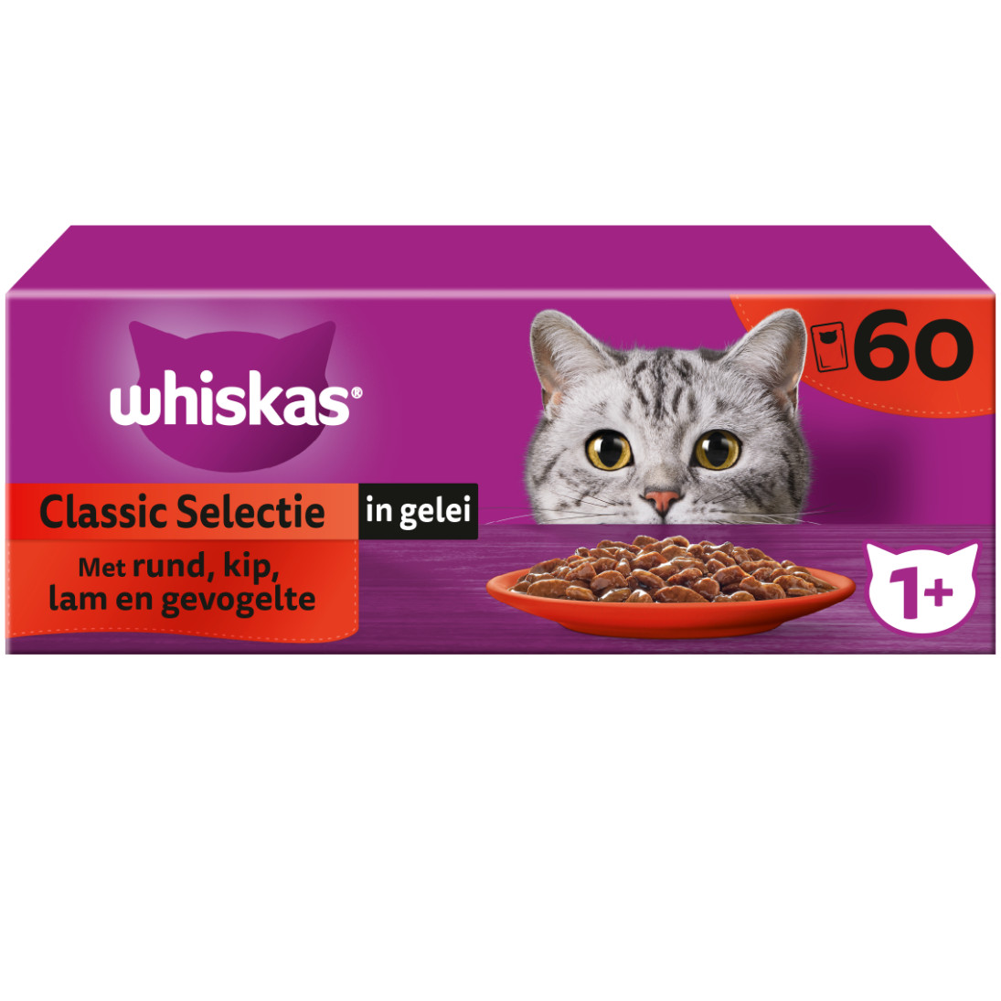 Whiskas 1+ Classic Selectie in gelei multipack natvoer kat maaltijdzakjes