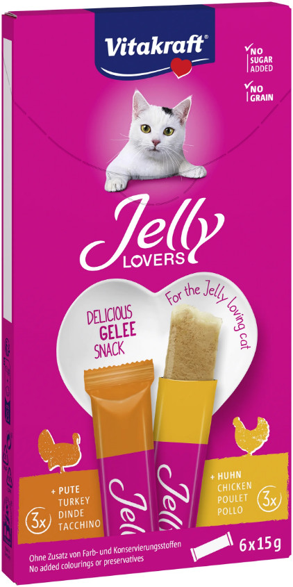 Vitakraft Jelly Lovers met kip & kalkoen kattensnack (6 x 15 g)