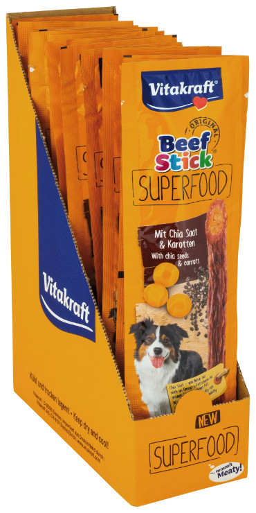 Vitakraft Beefstick Superfood wortel met chiazaad hondensnack  (25 g) Vitakraft Beefstick Superfood wortel met chiazaad hondensnack  (25 g)