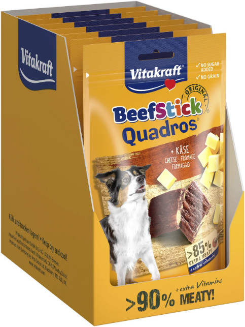 Vitakraft Beefstick Quadros met kaas hondensnack (70 g) Vitakraft Beefstick Quadros met kaas hondensnack (70 g)