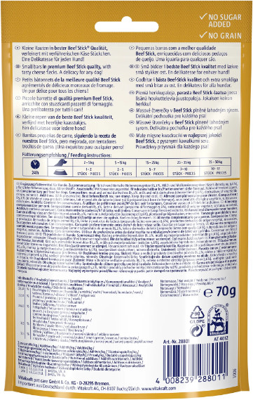 Vitakraft Beefstick Quadros met kaas hondensnack (70 g) Vitakraft Beefstick Quadros met kaas hondensnack (70 g)