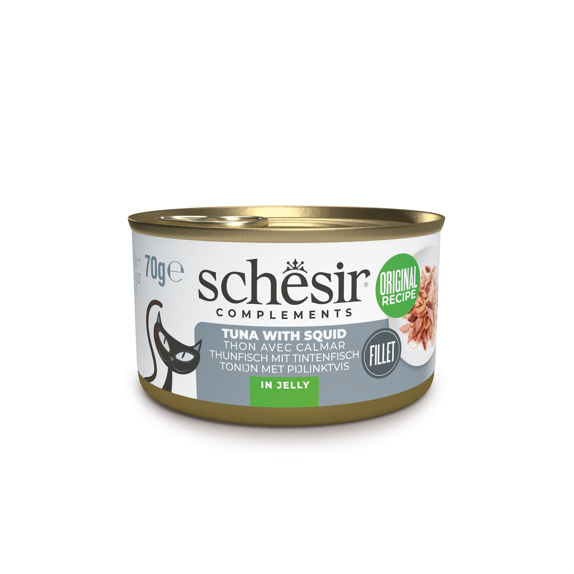 Schesir tonijn met inktvis (jelly) natvoer kat (blikjes 85 g)