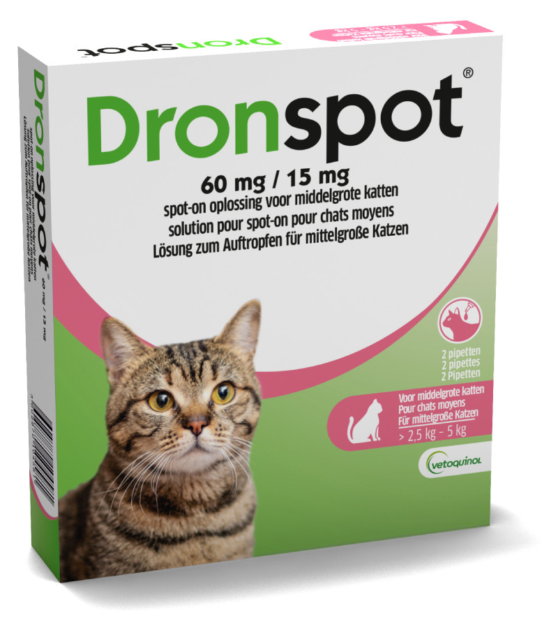 Dronspot 60 mg/15 mg Spot-on oplossing voor  katten (2,5 - 5 kg)