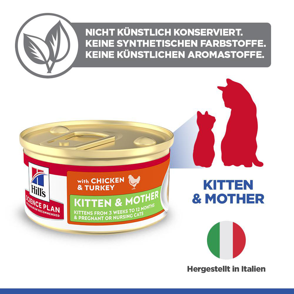Hill's Kitten & Mother Tender Mousse nat kattenvoer met kip en kalkoen blik