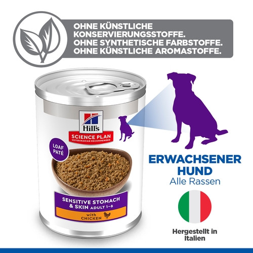 Hill's Adult Sensitive Stomach & Skin nat hondenvoer met kip blik