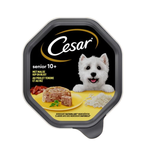 Cesar Senior 10+ met kip en rijst in gelei natvoer hond alukuipjes (150 g)