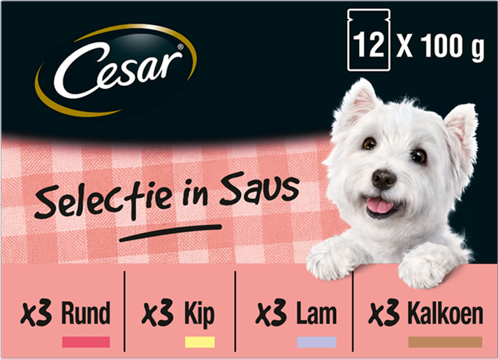 Cesar Adult Selection in saus multipack natvoer hond zakjes (100 g)