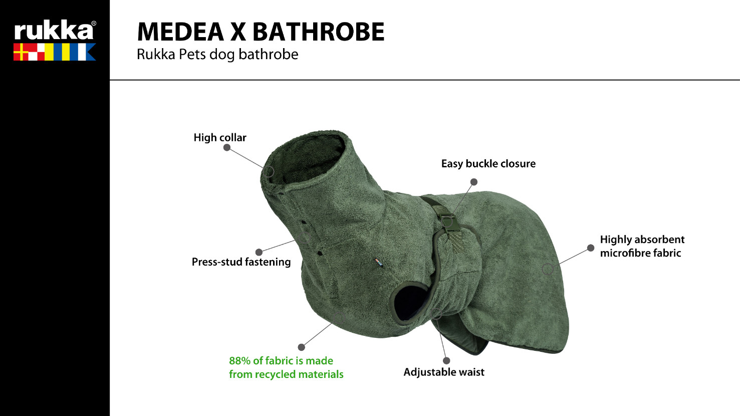 Rukka - Medea x Bathrobe badjas olijfgroen voor de hond