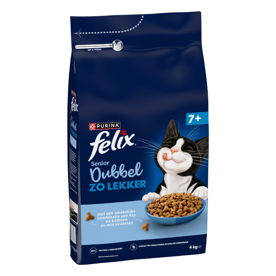 Felix Dubbel Zo Lekker Senior met kip, kalkoen en groenten kattenvoer