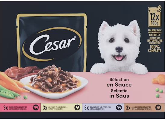 Cesar Adult Selection in saus multipack natvoer hond zakjes (100 g)