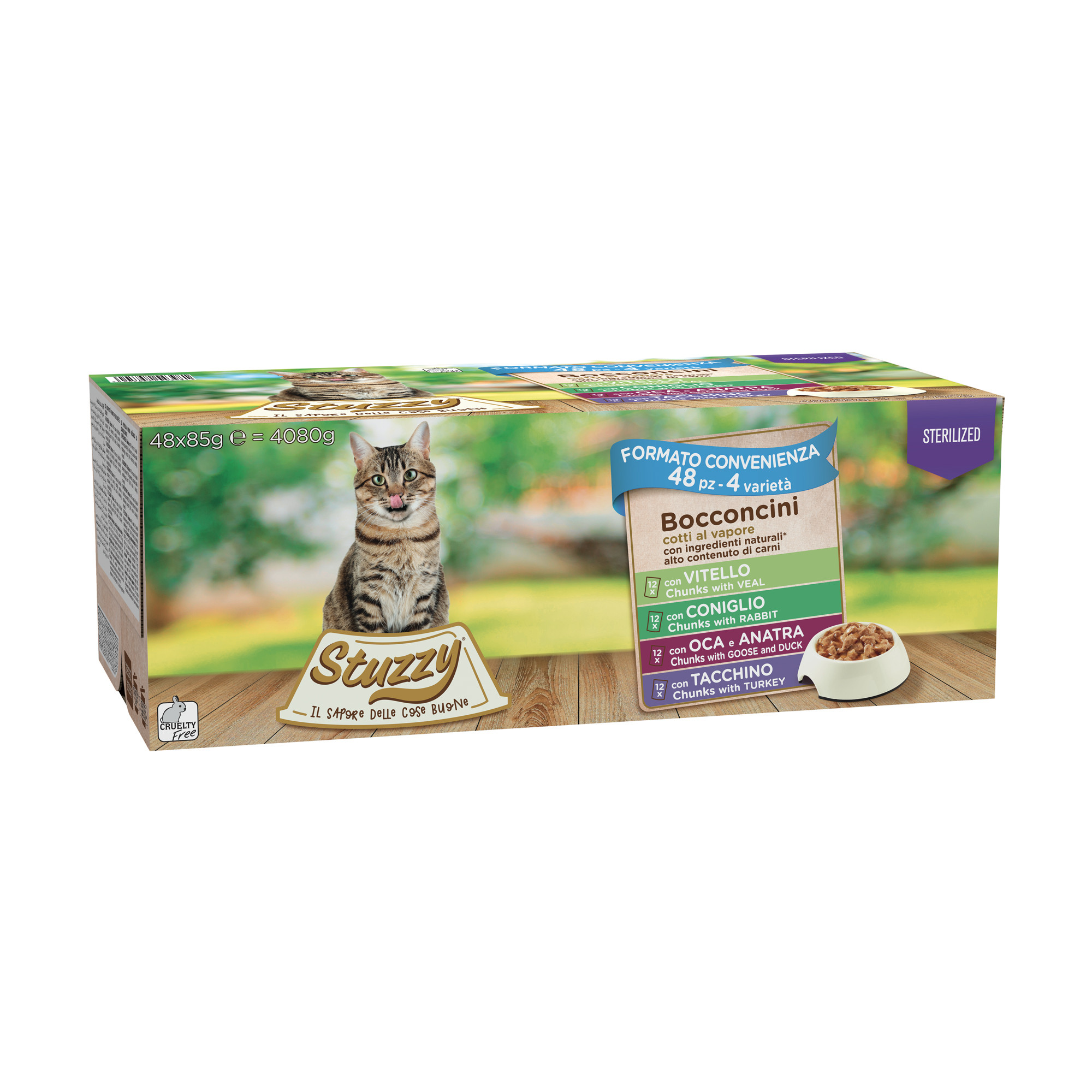 Stuzzy Sterilised Chunks met kalkoen, gans-eend, kalf, konijn nat kattenvoer multipack (85 g)