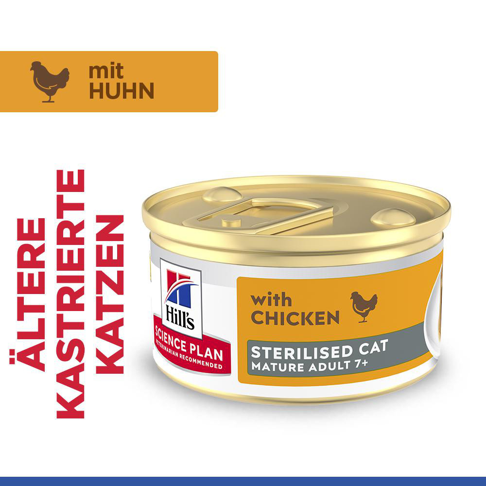 Hill's Mature Adult Sterilised Cat mit Huhn Katzen-Nassfutter (Mousse, Dose)