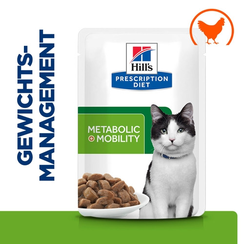 Hill's Prescription Diet J/D Weight Metabolic + Mobility Nassfutter für Katzen mit Huhn (Beutel)