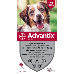 Advantix 250/1250 voor honden van 10 tot 25 kg 2 x 6 pipetten