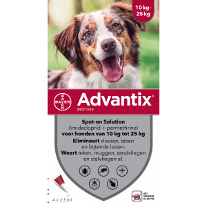 Afbeelding Advantix 250/1250 voor honden van 10 tot 25 kg 4 pipetten door Brekz.nl