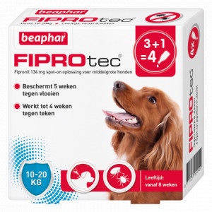 Afbeelding van 12 pipetten Anti-Vlo & Anti-Teek Hond | 10 tot 20 kg | Fiprotec Spot-On Beaphar