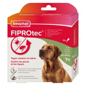 Afbeelding van 12 pipetten Anti-Vlo & Anti-Teek Hond | 20 tot 40 kg | Fiprotec Spot-On Beaphar