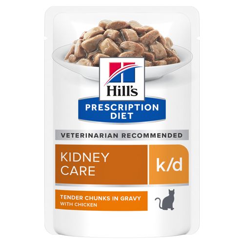 Afbeelding Hill's Prescription Diet Kat K/D Pouch Kip 85 gr kattenvoer 12 zakjes door Brekz.nl