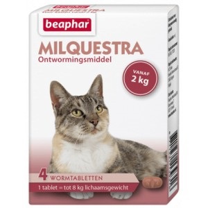 Afbeelding Beaphar Milquestra Ontwormingsmiddel kat 4 tabletten 4 Tabletten door Brekz.nl