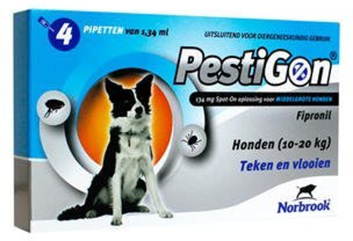 Pestigon Spot-On voor honden van 10 tot 20 kg 3 x 4 pipetten