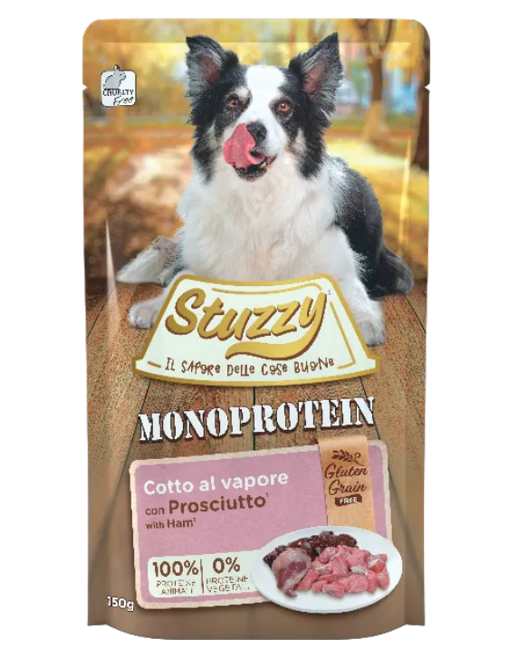 Afbeelding Stuzzy Dog Grain Free Monoprotein met ham nat hondenvoer 150 gram 4 x (12 x 150 gram) door Brekz.nl