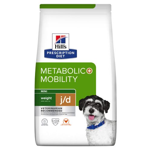 Afbeelding Hill's Prescription Diet J/D Weight Metabolic + Mobility Mini hondenvoer met kip 2 x 1 kg door Brekz.nl