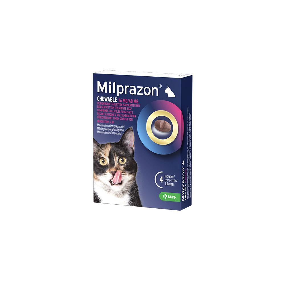 Milprazon Chewable 16 mg / 40 mg grote kat 2 Tabletten