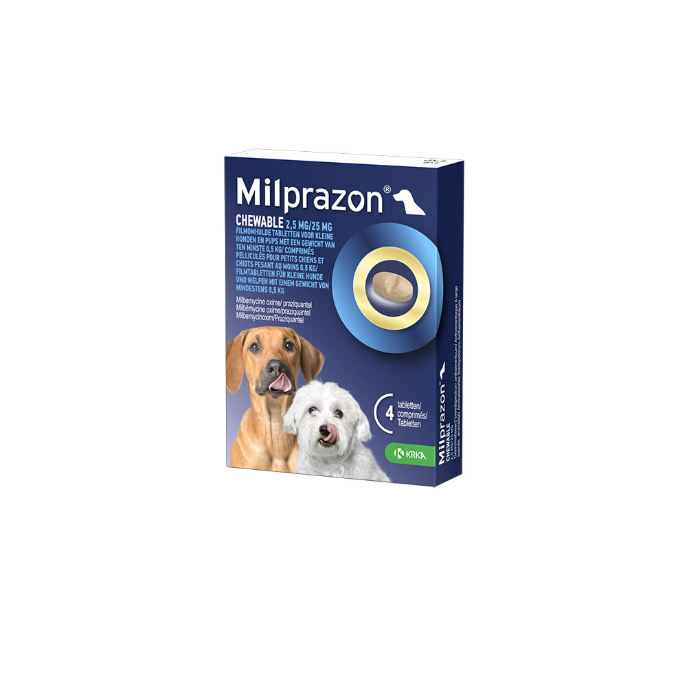 Afbeelding Milprazon Chewable 2,5 mg / 25 mg pup en kleine hond 2 Tabletten door Brekz.nl