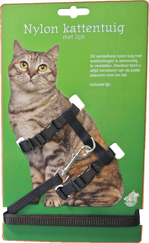 Nylon Kattentuig Met Lijn Zwart Kattenhalsband & -tuig