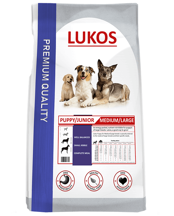 Afbeelding Lukos Puppy & Junior Medium/Large hondenvoer 12 kg + 12 kg Gratis door Brekz.nl