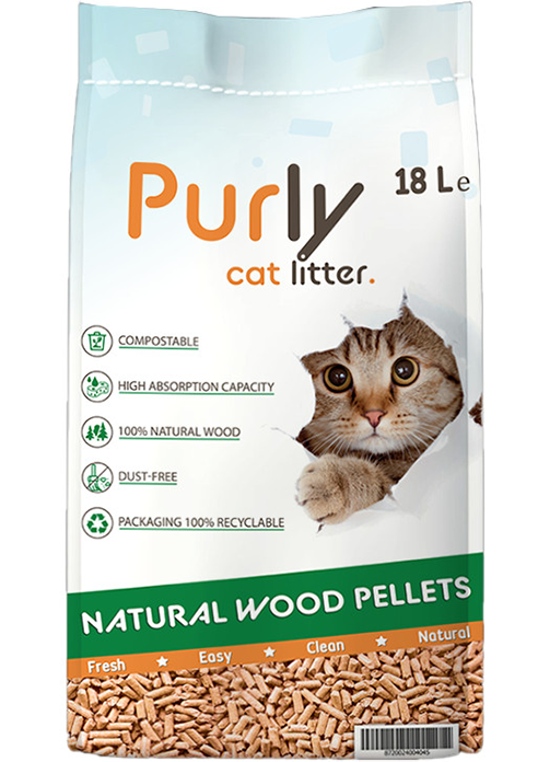 Afbeelding Purly houtkorrels kattenbakvulling 18 L door Brekz.nl